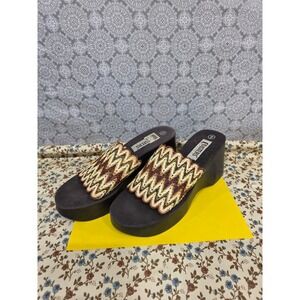 Coasters Wedge Sandals Size 9 Brown Woven Platform Slide Retro Summer Shoes